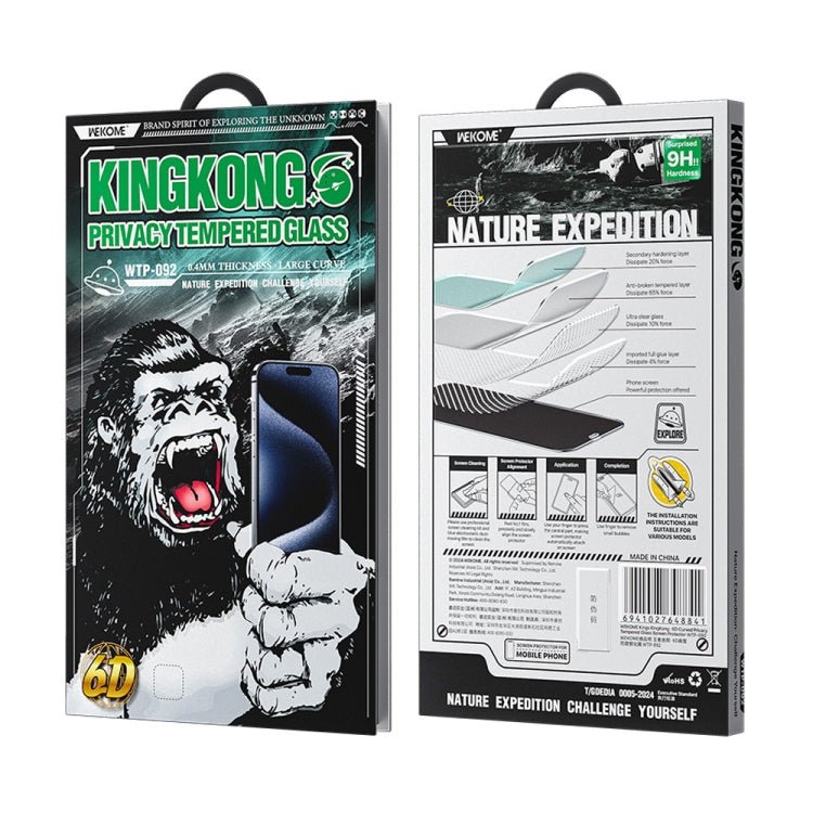 WK WTP - 092 King Kong 6D Curved 28 Degree Privacy Tempered Glass Film, For iPhone 16 Pro Max, For iPhone 16 Pro, For iPhone 16 Plus / 15 Plus, For iPhone 16 / 15 - ORIWHIZ