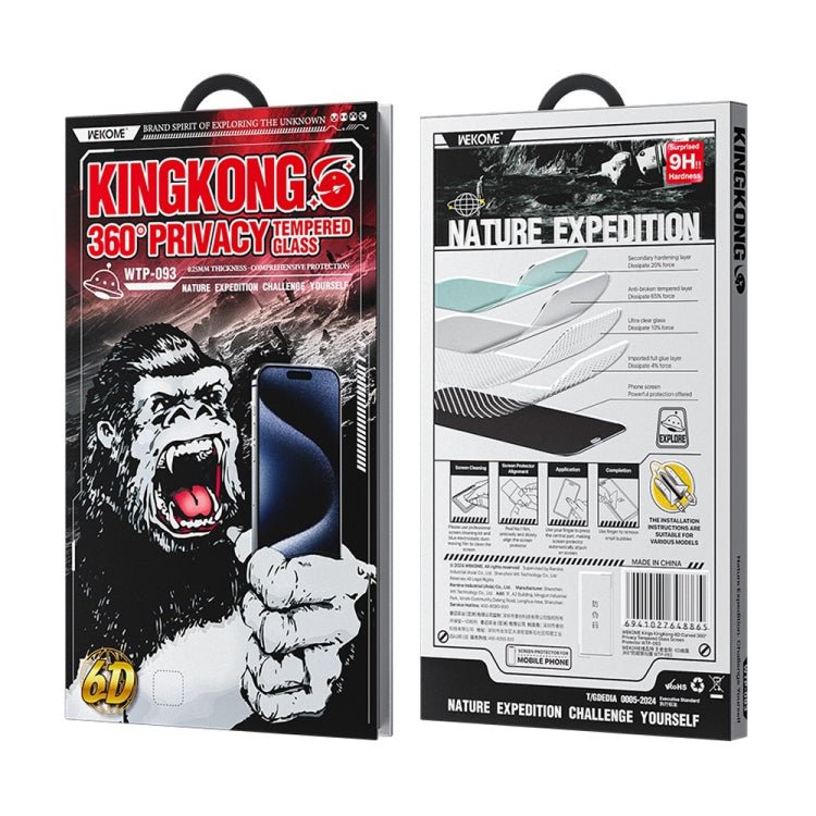WK WTP - 093 King Kong 6D Curved 360 Degree Privacy Tempered Glass Film, For iPhone 16 Pro Max, For iPhone 16 Pro, For iPhone 16 Plus / 15 Plus, For iPhone 16 / 15 - ORIWHIZ