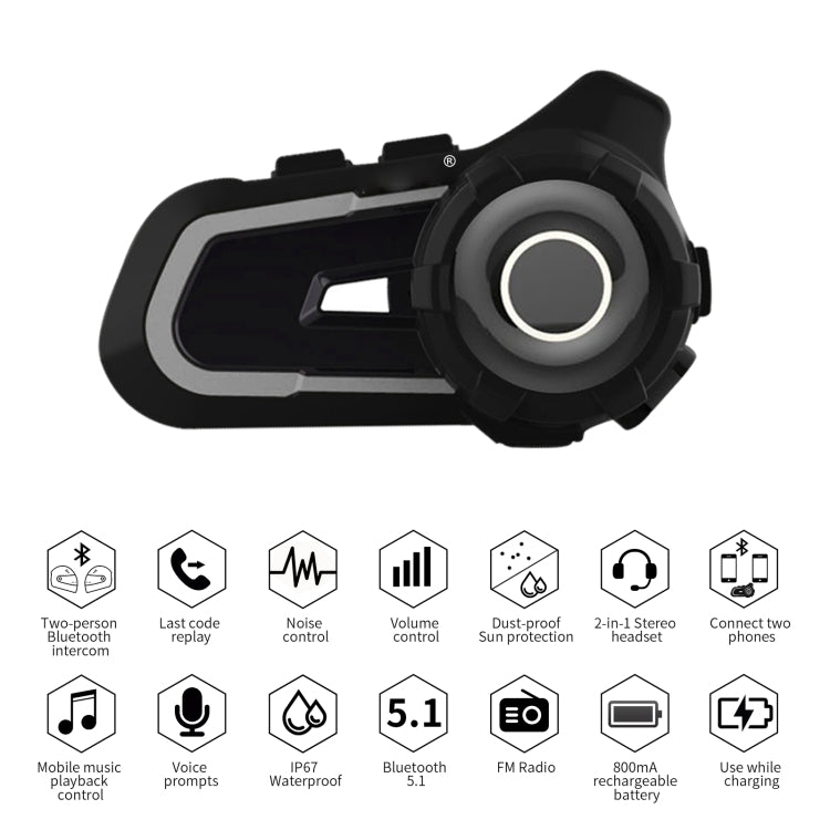 WUPP Bluetooth 5.1 S2 Motorcycle Helmet Full Duplex Bluetooth Intercom Headset Earphone - ORIWHIZConsumer ElectronicsMotorcycle Walkie TalkieWalkie Talkie