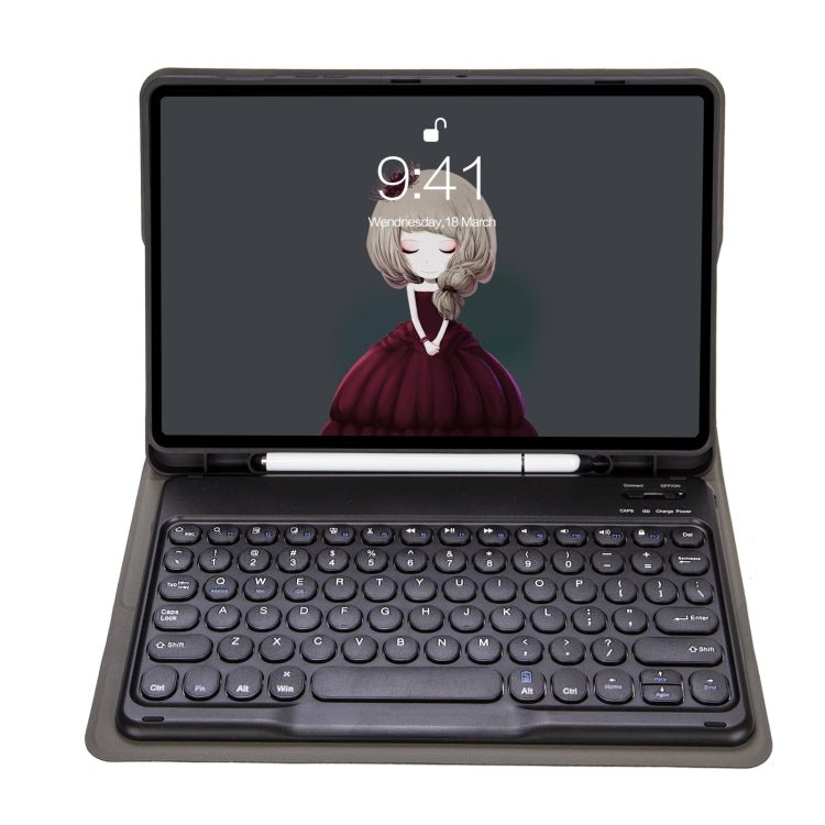 YA11B 2021 Detachable Lambskin Texture Round Keycap Bluetooth Keyboard Leather Case with Pen Slot & Stand, For iPad Pro 11 2021 / Air4 / Air5 / Pro 11 - ORIWHIZApple AccessoriesiPad KeyboardiPad Keyboard For iPad Pro