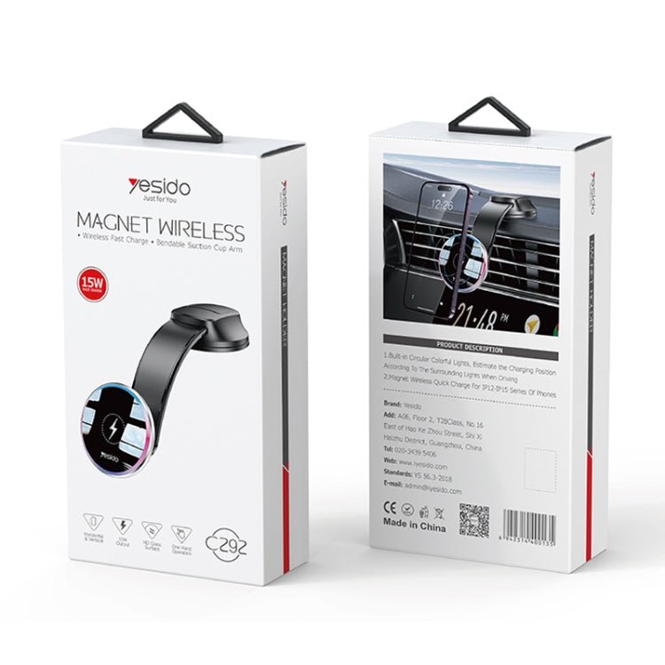 Yesido C292 15W Magnetic Suction Wireless Charging Car Holder, C292 - ORIWHIZ