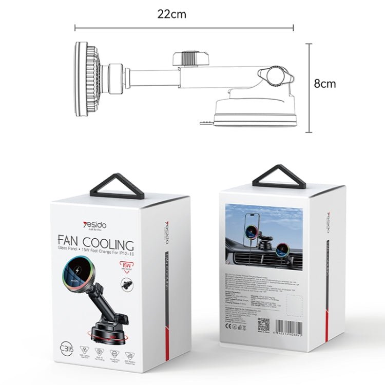 Yesido C315 15W Suction Cup Air Vent Car Wireless Charging Holder with RGB Lighting, C315 - ORIWHIZ