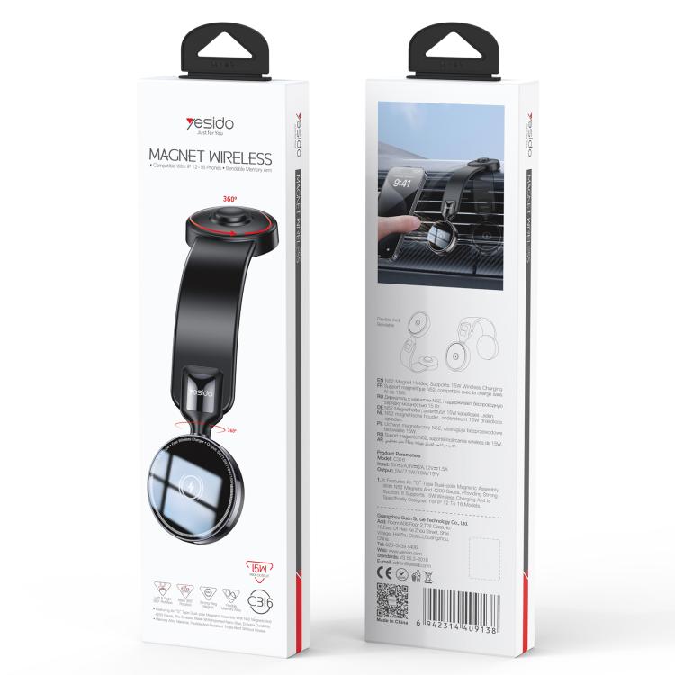 Yesido C316 15W Magsafe Magnetic Car Wireless Charger, C316 - ORIWHIZ