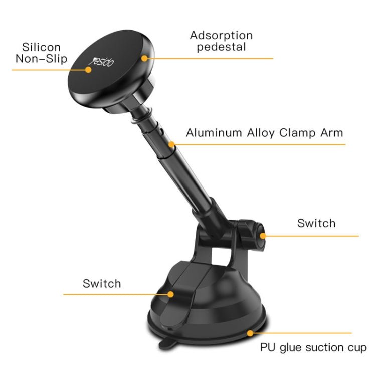 Yesido C41 Car Windshield Telescopic Suction Cup Magnetic Phone Holder, C41 - ORIWHIZ