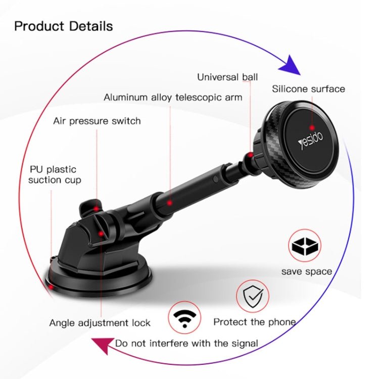 Yesido C67 Car Dashboard Magnetic Suction Phone Holder, C67 - ORIWHIZ