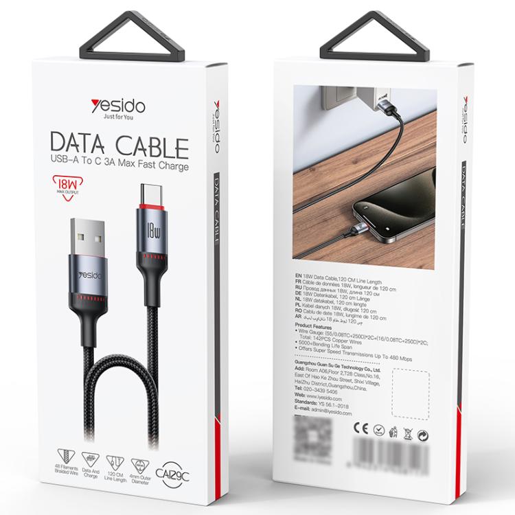 Yesido CA129C 18W 3A USB to USB - C / Type - C Charging Data Cable, Length: 1.2m, CA129C - ORIWHIZ