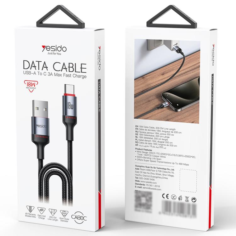 Yesido CA130C 18W 3A USB to USB - C / Type - C Charging Data Cable, Length: 2m, CA130C - ORIWHIZ