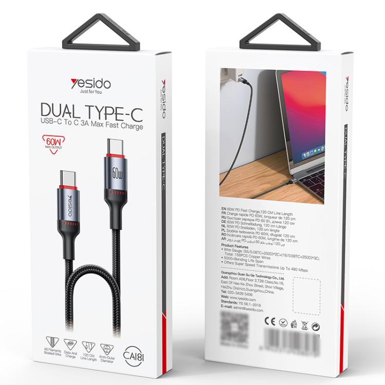 Yesido CA181 PD60W 3A USB - C / Type - C to USB - C / Type - C Charging Data Cable, Length: 1.2m, CA181 - ORIWHIZ