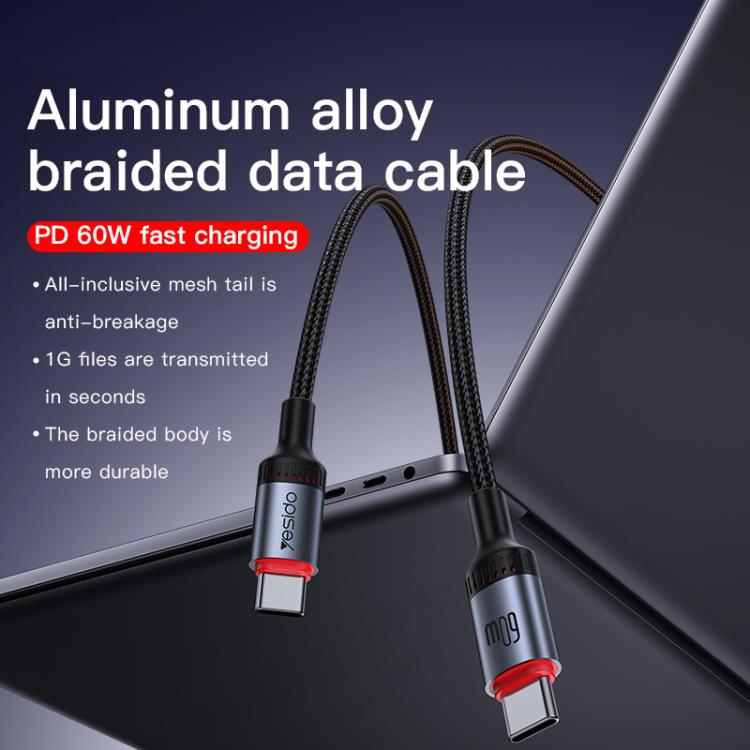 Yesido CA183 PD60W 3A USB - C / Type - C to USB - C / Type - C Charging Data Cable, Length: 2m, CA183 - ORIWHIZ