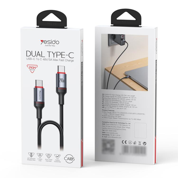 Yesido CA185 240W Type - C to Type - C Aluminum Alloy Data Cable, Length: 1.2m, CA185 - ORIWHIZ