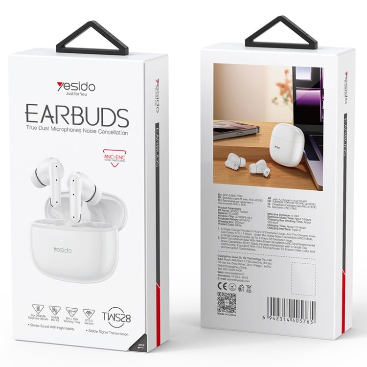 Yesido TWS28 ANC+ENC Dual Noise Reduction Smart TWS Wireless Bluetooth Earphone, TWS28 Beige, TWS28 White - ORIWHIZ