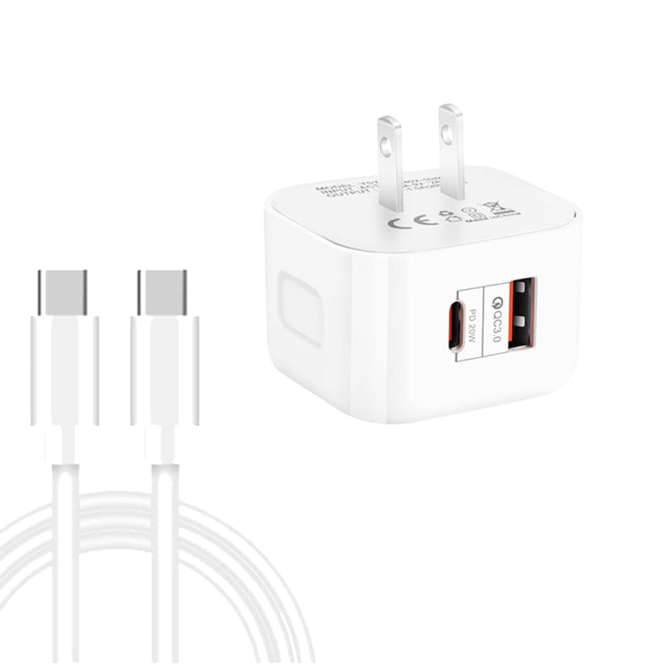 YSY - 6087PD 20W PD3.0 + QC3.0 Dual Fast Charge Travel Charger with Type - C to Type - C Data Cable, EU Plug, US Plug, UK Plug - ORIWHIZ