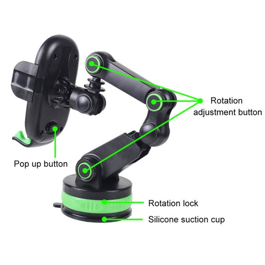 ZP - X0466 Car 360 Degree Rotating Telescopic Folding Round Suction Cup Mobile Phone Holder, ZP - X0466 (Green), ZP - X0466 (Grey) - ORIWHIZ