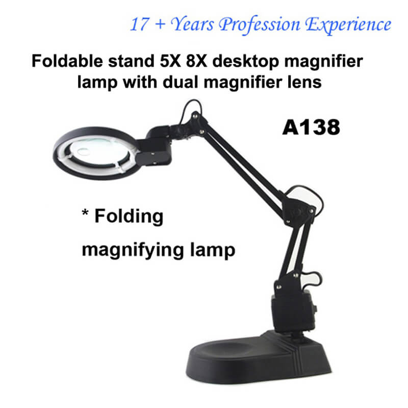 A138 5x 8x Folded Optical Dual Lens Magnifying Glass Light A138 With Stand - ORIWHIZ