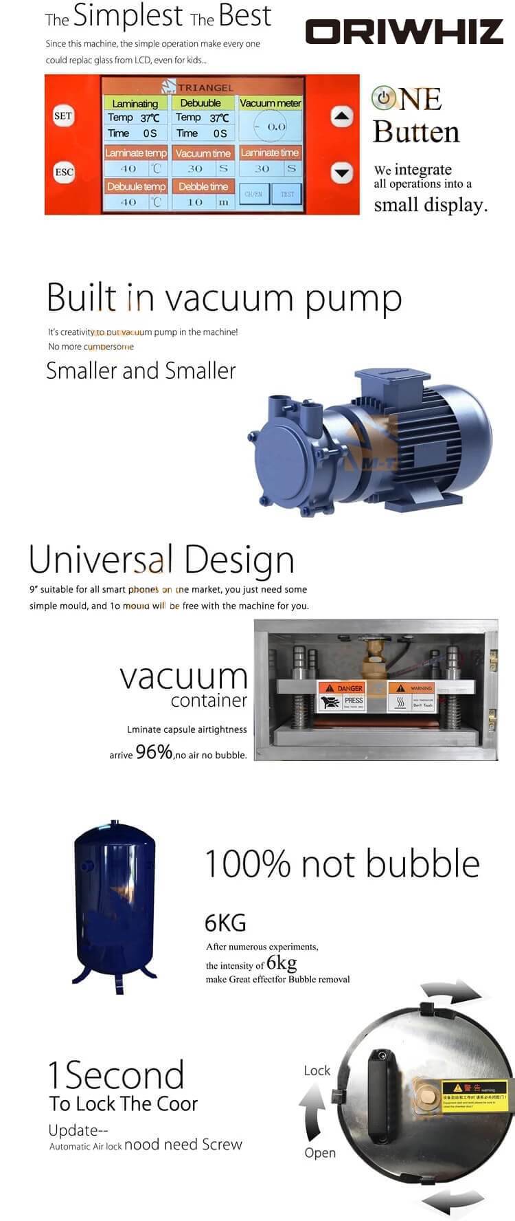 M-Triangel MT-102 LCD Laminating Machine Bubble Remover OCA Laminator for Samsung Edge Curve iPhone and Flat Screens Refurbish - ORIWHIZ