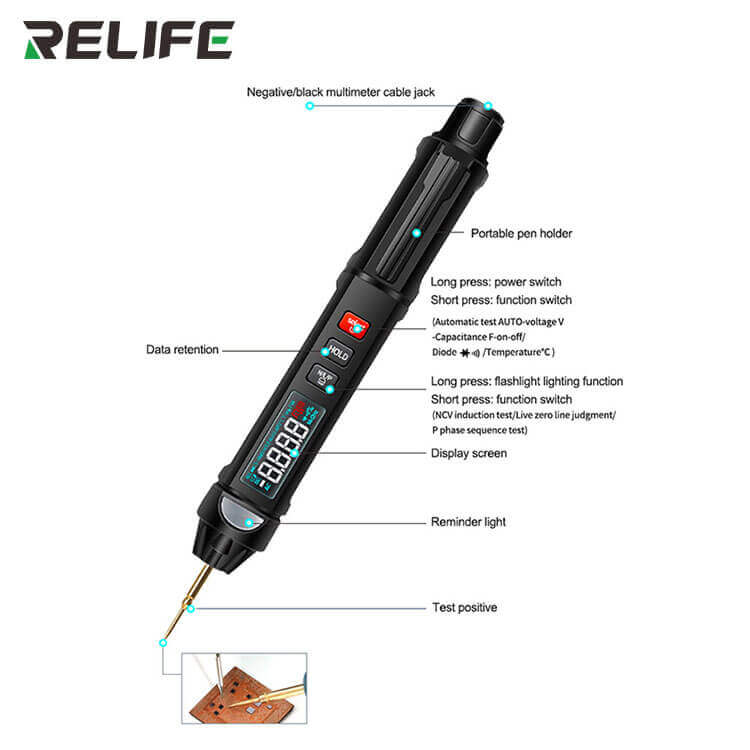 RELIFE DT-01 Smart Pen Type Multi-Function Mini Multimeter Non-Contact Tester Phase Sequence Meter For Mobile Phone Repair Tools - ORIWHIZ