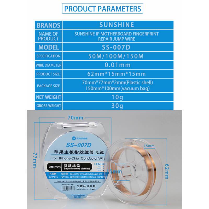 SUNSHINE SS-007D 0.01mm jump wire line linprecision flexible circuit dedicated for iphone chip repair jump conductor wire 150mm - ORIWHIZ