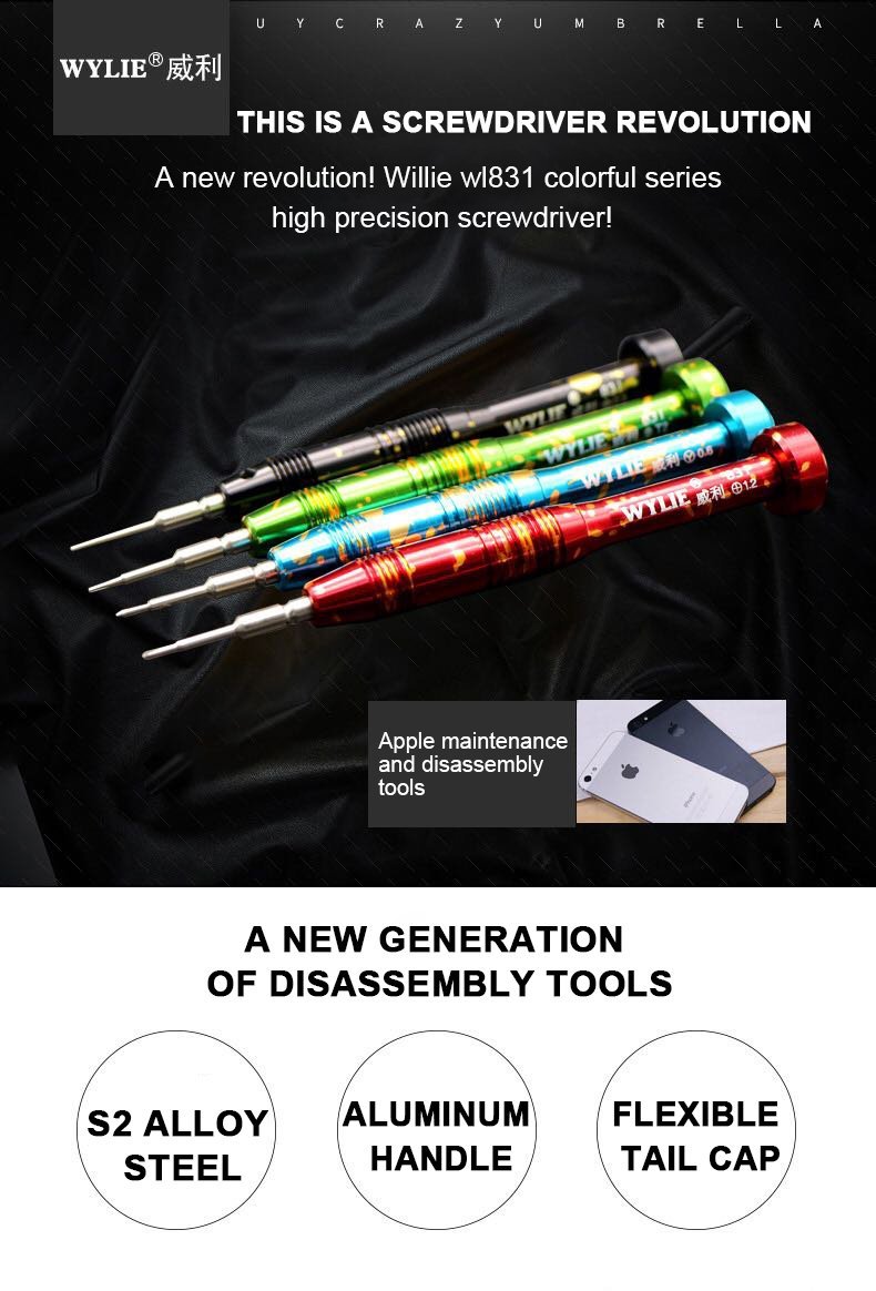 WYLIE-831 S2 Alloy screwdriver aluminum handle high-precision for mobile phone repair - ORIWHIZ