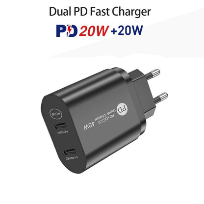 002 40W PD3.0 Dual Port USB - C / Type - C Charger with Type - C to Type - C Data Cable, EU Plug, EU Plug + Type - C to Type - C Cable - ORIWHIZ