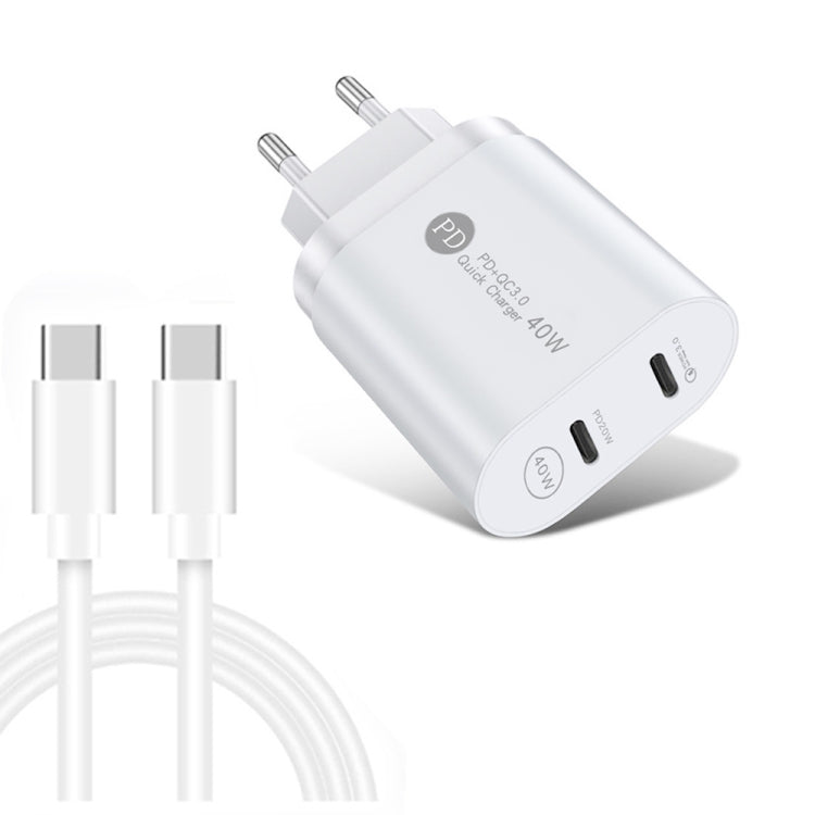 002 40W PD3.0 Dual Port USB - C / Type - C Charger with Type - C to Type - C Data Cable, EU Plug, EU Plug + Type - C to Type - C Cable - ORIWHIZ