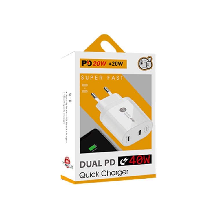 002 40W PD3.0 Dual Port USB - C / Type - C Charger with Type - C to Type - C Data Cable, EU Plug, EU Plug + Type - C to Type - C Cable - ORIWHIZ