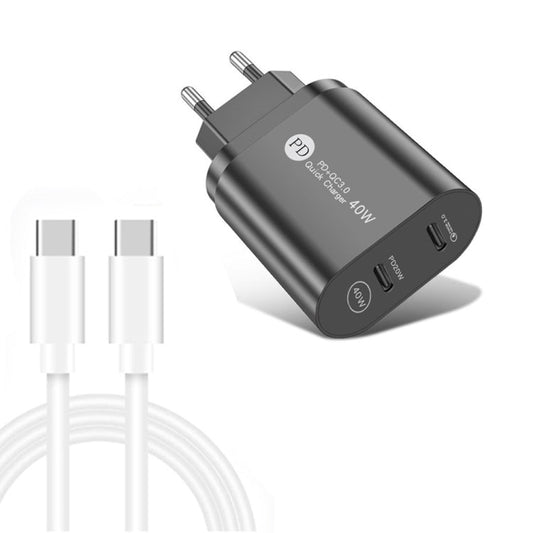 002 40W PD3.0 Dual Port USB - C / Type - C Charger with Type - C to Type - C Data Cable, EU Plug, EU Plug + Type - C to Type - C Cable - ORIWHIZ