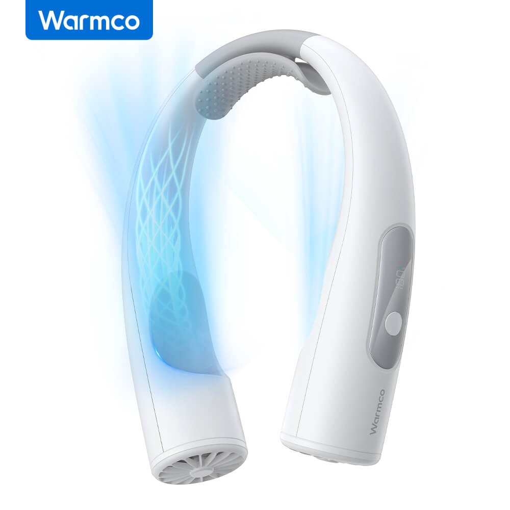US Warehouse | Warmco 10000mAh Portable Neck Fan – 4-Speed Rechargeable, 360° All-Around Cooling, 24H Runtime, Hands-Free Wearable Fan for Travel, Office, Camping & Hot Weather (Men & Women)