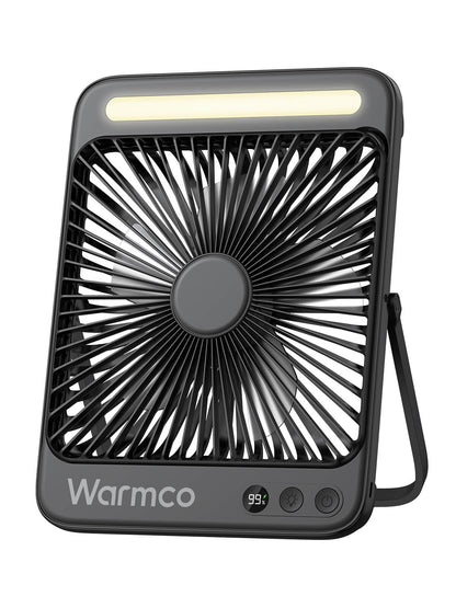 US Warehouse | Warmco 20000mAh 8-Inch Portable Camping Fan with LED Light – Rechargeable, Ultra-Thin, 15–48H Runtime, Ideal for Travel, Outdoor, Indoor, Cruise Essentials