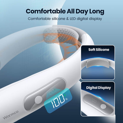 US Warehouse | Warmco 10000mAh Portable Neck Fan – 4-Speed Rechargeable, 360° All-Around Cooling, 24H Runtime, Hands-Free Wearable Fan for Travel, Office, Camping & Hot Weather (Men & Women)