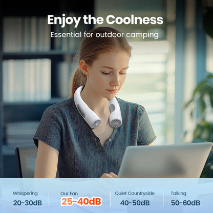 US Warehouse | Warmco 10000mAh Portable Neck Fan – 4-Speed Rechargeable, 360° All-Around Cooling, 24H Runtime, Hands-Free Wearable Fan for Travel, Office, Camping & Hot Weather (Men & Women)