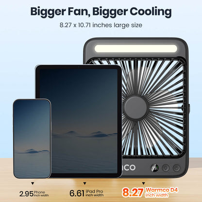 US Warehouse | Warmco 20000mAh 8-Inch Portable Camping Fan with LED Light – Rechargeable, Ultra-Thin, 15–48H Runtime, Ideal for Travel, Outdoor, Indoor, Cruise Essentials