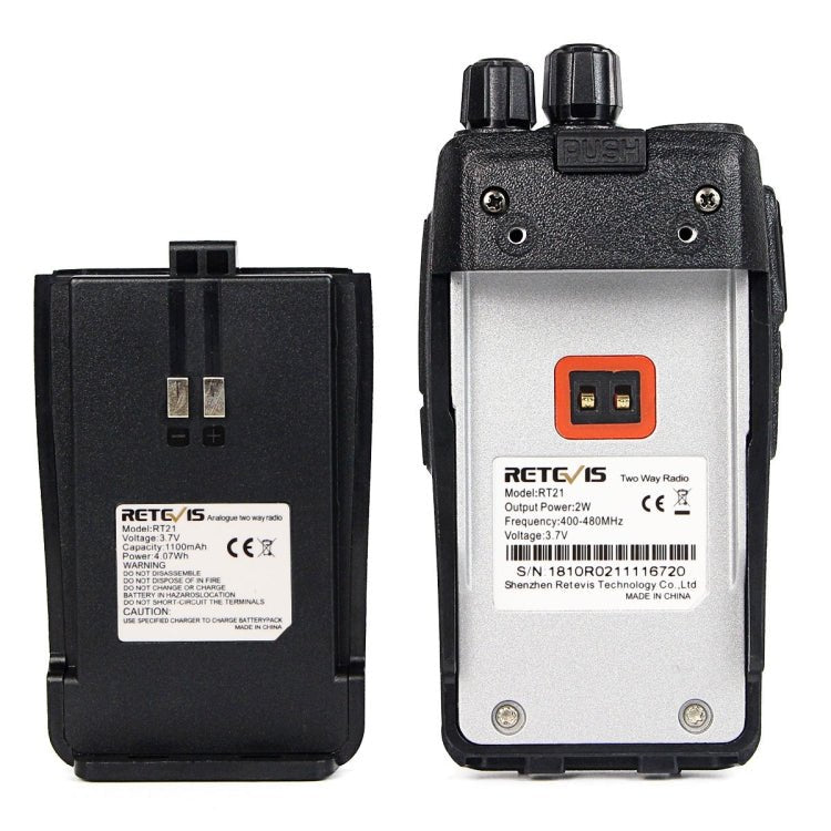 1 Pair RETEVIS RT21 2.5W US Frequency 400 - 480MHz 16CH Handheld Walkie Talkie, US Plug, RT21 US Plug - ORIWHIZConsumer ElectronicsHandheld Walkie TalkieRETEVIS