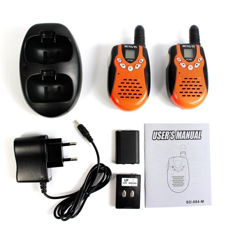 1 Pair RETEVIS RT602 0.5W EU Frequency 446.00625 - 446.09375MHz 8CHS Handheld Children Walkie Talkie, EU Plug, RT602 EU Plug - ORIWHIZConsumer ElectronicsRETEVISWalkie Talkie