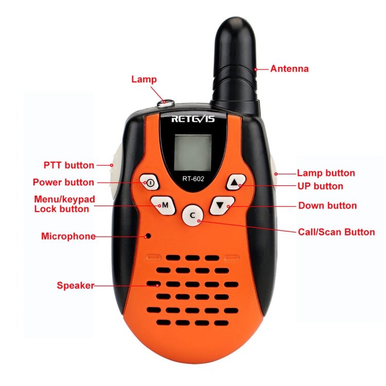 1 Pair RETEVIS RT602 0.5W EU Frequency 446.00625 - 446.09375MHz 8CHS Handheld Children Walkie Talkie, EU Plug, RT602 EU Plug - ORIWHIZConsumer ElectronicsRETEVISWalkie Talkie