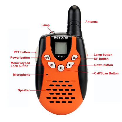 1 Pair RETEVIS RT602 0.5W EU Frequency 446.00625 - 446.09375MHz 8CHS Handheld Children Walkie Talkie, EU Plug, RT602 EU Plug - ORIWHIZConsumer ElectronicsRETEVISWalkie Talkie