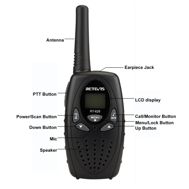 1 Pair RETEVIS RT628 0.5W EU Frequency 446MHz 8CHS Handheld Children Walkie Talkie, RT628(Black), RT628(White), RT628(Red) - ORIWHIZConsumer ElectronicsRETEVISWalkie Talkie