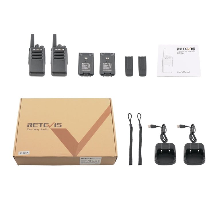 1 Pair RETEVIS RT68 2W 16CHS FRS Two Way Radio Handheld Walkie Talkie, US Plug, RT68 - ORIWHIZConsumer ElectronicsHandheld Walkie TalkieRETEVIS