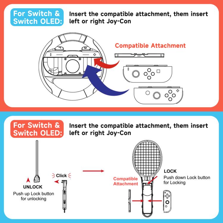 10 - in - 1 Motion Sports Bundle for Nintendo Switch 2/Switch Tennis Racket, Golf Club, Fencing, Racing Wheel & Multi - Game Accessories, 10 - in - 1 - ORIWHIZGame AccessoriesGamepadsNintendo Accessories