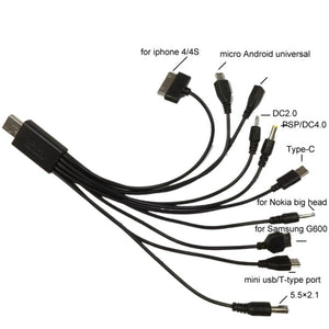 10 In 1 Multifunction USB Charging Cable For IPhone / PSP / Camera / Nokia / HTC / LG / Samsung, 10 In 1 - ORIWHIZ