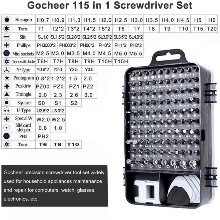 115 in 1 Precision Screw Driver Mobile Phone Computer Disassembly Maintenance Tool Set, 115 in 1 (Black), 115 in 1 (Red), 115 in 1 (Purple), 115 in 1 (Yellow), 115 in 1 (Blue) - ORIWHIZ