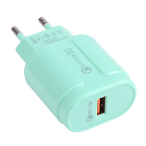 13 - 3 QC3.0 Single USB Interface Macarons Travel Charger,, EU Plug, US Plug - ORIWHIZ