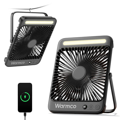 US Warehouse | Warmco 20000mAh 8-Inch Portable Camping Fan with LED Light – Rechargeable, Ultra-Thin, 15–48H Runtime, Ideal for Travel, Outdoor, Indoor, Cruise Essentials