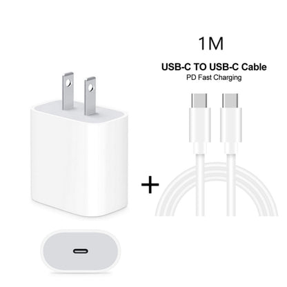 2 in 1 PD 20W Single USB - C / Type - C Port Travel Charger + 3A PD 3.0 USB - C / Type - C to USB - C / Type - C Fast Charge Data Cable Set, Cable Length: 1m, US Plug, 20W 1m - ORIWHIZ