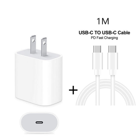 2 in 1 PD 20W Single USB - C / Type - C Port Travel Charger + 3A PD 3.0 USB - C / Type - C to USB - C / Type - C Fast Charge Data Cable Set, Cable Length: 1m, US Plug, 20W 1m - ORIWHIZ