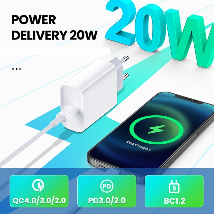 2 in 1 PD 20W Single USB - C / Type - C Port Travel Charger + 3A PD3.0 USB - C / Type - C to 8 Pin Fast Charge Data Cable Set, Cable Length: 1m, EU Plug, 20W 1m - ORIWHIZ