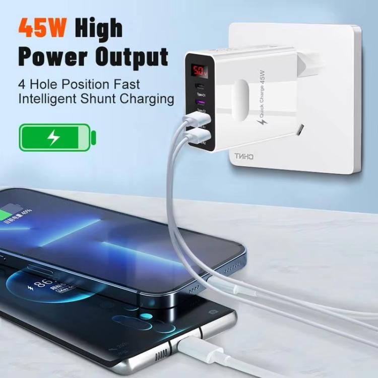 2 USB+2 Type - C Digital Display Mobile Phone Multi - port Charger, EU Plug Black, US Plug Black, UK Plug Black, EU Plug White, US Plug White, UK Plug White - ORIWHIZ
