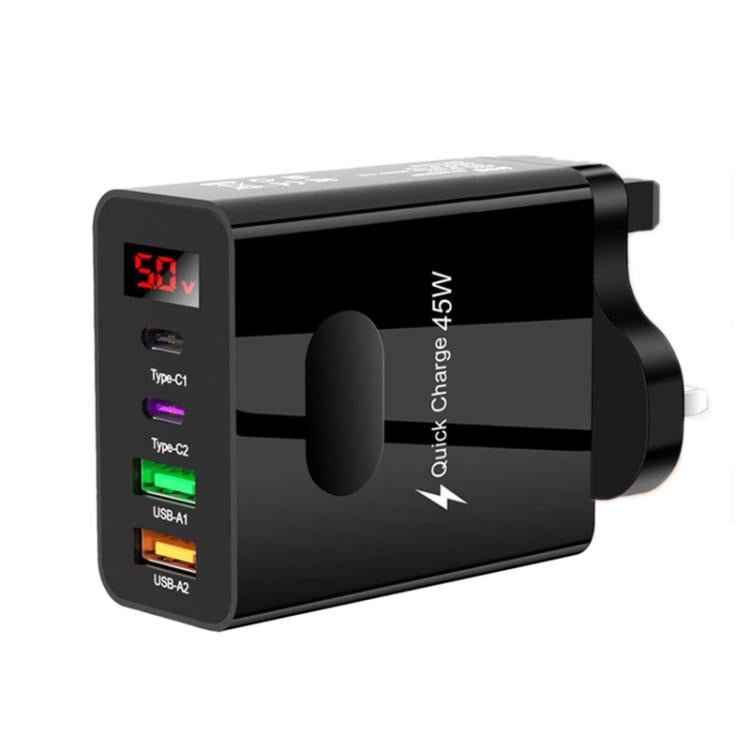2 USB+2 Type - C Digital Display Mobile Phone Multi - port Charger, EU Plug Black, US Plug Black, UK Plug Black, EU Plug White, US Plug White, UK Plug White - ORIWHIZ