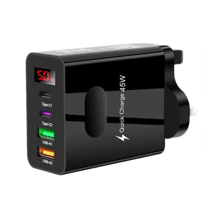 2 USB+2 Type - C Digital Display Mobile Phone Multi - port Charger, EU Plug Black, US Plug Black, UK Plug Black, EU Plug White, US Plug White, UK Plug White - ORIWHIZ