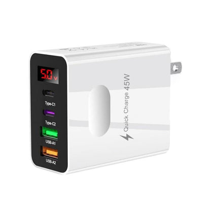 2 USB+2 Type - C Digital Display Mobile Phone Multi - port Charger, EU Plug Black, US Plug Black, UK Plug Black, EU Plug White, US Plug White, UK Plug White - ORIWHIZ