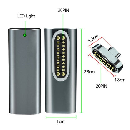 20 Pin Elbow Magnetic USB - C / Type - C Adapter Support Charging and 4K Video Transferring, Silver, Gray, Black - ORIWHIZ